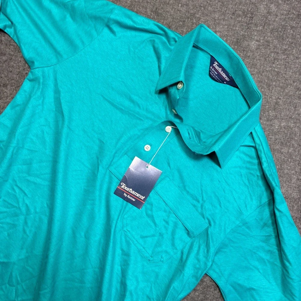 Tournament by Arrow Polo Shirt Mens Medium Teal Short Sleeve Pocket Vintage